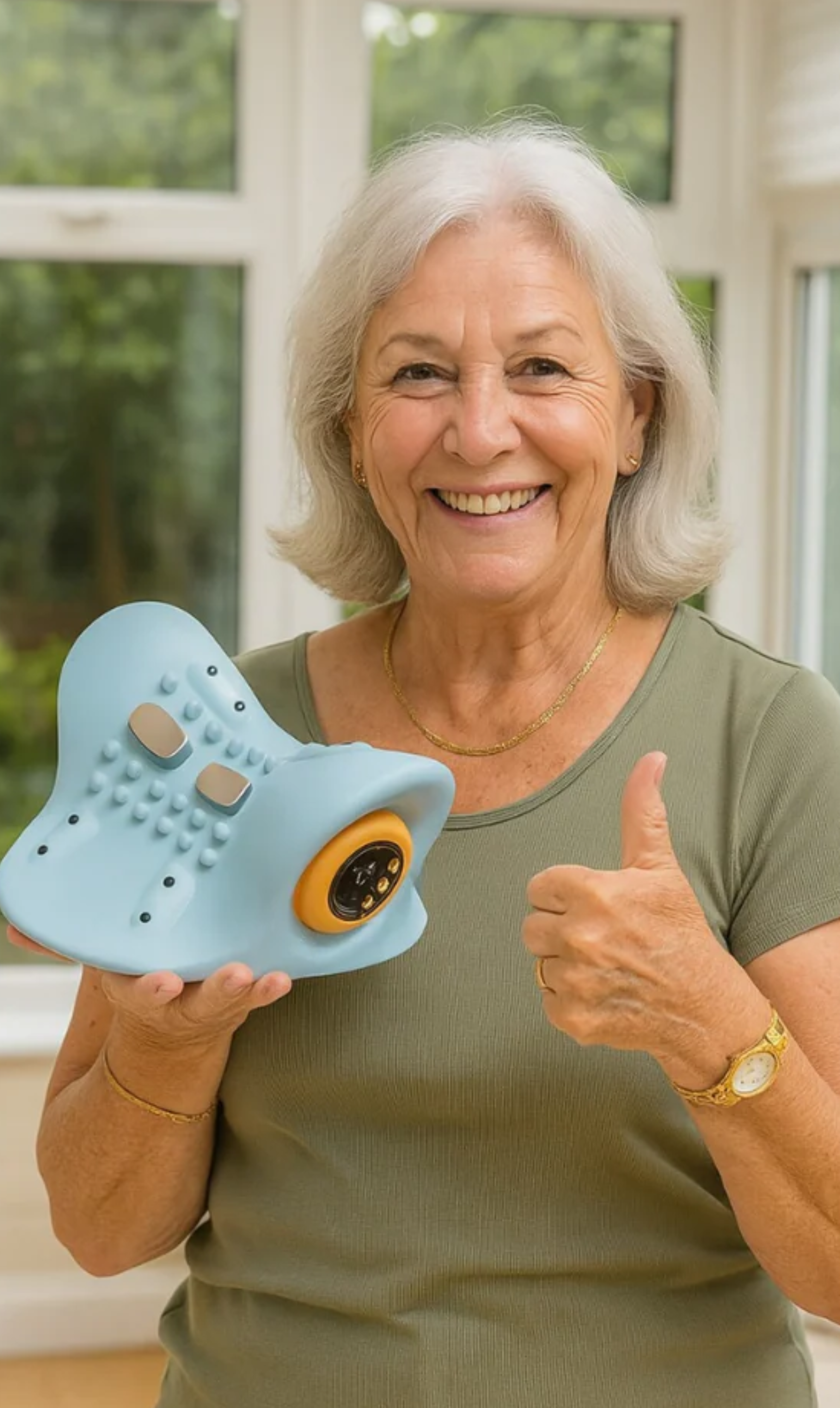 customer using Relaxnecker Neck Massager for neck pain relief